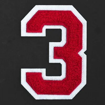$6.50 • Buy 4-1/2  Chenille Stitch Varsity Iron-On Number Patch By Pc, Red/White, TR-11649