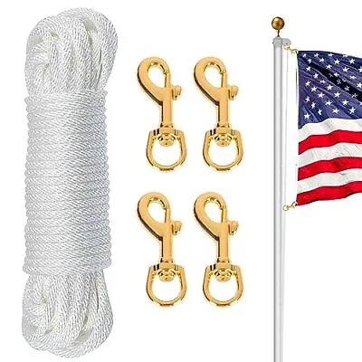 Flag Pole Rope Line Kit-100Ft X 1/4 Diameter Nylon Flag Pole Halyard Rope With 4 • $17.24