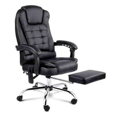 Artiss 8 Point Massage Office Chair Heated Reclining Gaming Chairs Black • $143.98