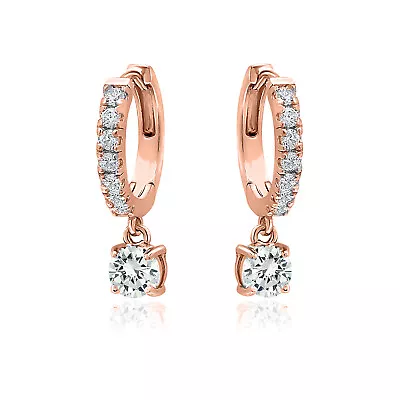 14ct Gold Plated Clear CZ Round Huggie Hoop Drop Earrings For Women • $9.99