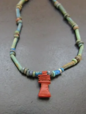 NILE Ancient Egyptian Djed Amulet Mummy Bead Necklace Ca 600 BC • $120