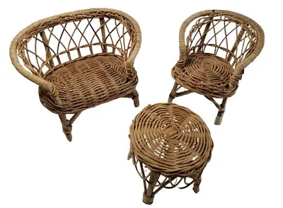 $29.95 • Buy 3 Pc Wicker Rattan Barbie Doll House Furniture Couch Chair Patio Table Set