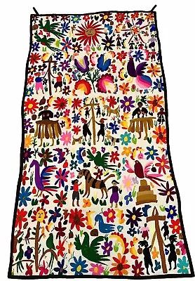 5 FT By 3 FT: Otomi Wall HangingQuiltThrowMexican Textile Folk Art 70” X 36” • $350