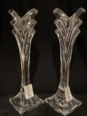 Mikasa Deco Pair Of Full Lead Crystal Taper Candle Holders Candlestick - NEW • $24.99