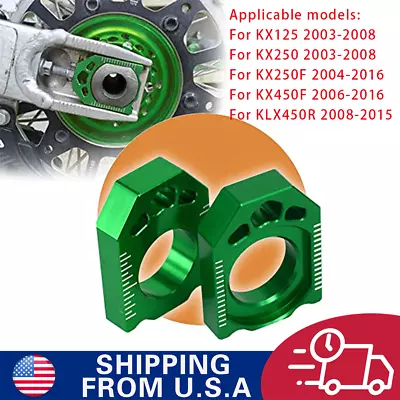 CNC Rear Axle Blocks Chain Adjuster For KX125/250 KX250F KX450F KLX450R Green • $14.99