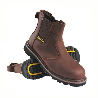 Mens Leather Chelsea Safety Boots Dealer Slip On Steel Toe Cap Work Shoes Size • £34.95