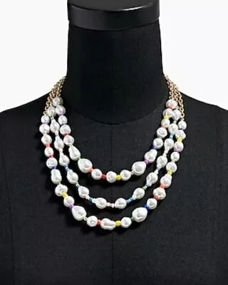 J Crew Multi Color Rainbow Pop Layered Pearl Necklace • $17.99