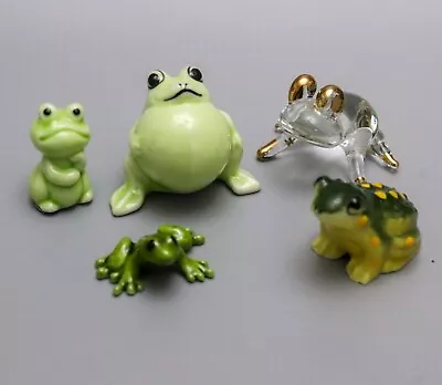 Vintage Lot Of Five Different Miniature Frogs Crystal Ceramic • $9.99