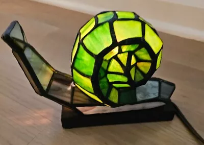 Vintage Stained Glass Tiffany-Style Green Snail Collectible Night Light Lamp • $58