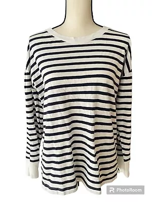 Ladies J Crew Striped Crew Neck Tee Long Sleeve Navy  Size Small • $10