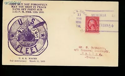 US Postal History Zeppelin U.S.S. Macon Mellone # 3/11/35-3.2 U.S.S. Grebe Ship • $27.99