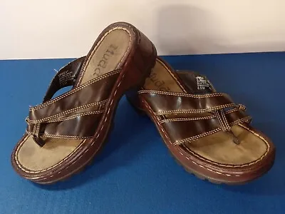 VNTG 90s *Mudd*  Brown Leather Strappy Platform Slip-on Shoes Womens Size 6.5 • $29.99