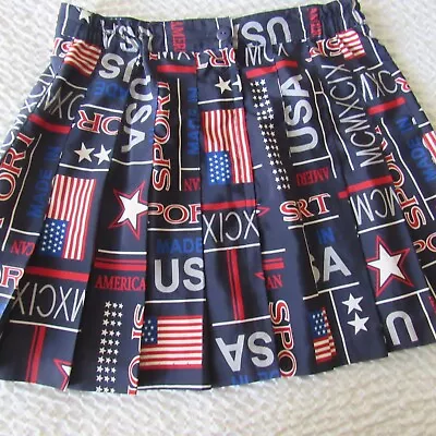 Red White Blue Skirt 6 Tail Tennis Patriotic Print USA 6 S Vintage Pleated • $22