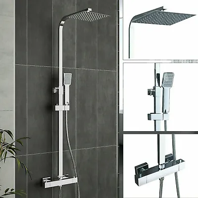 £67 • Buy Bathroom Thermostatic Exposed Shower Mixer Twin Head Large Square Bar Set Chrome