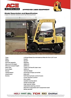 £11995 • Buy Hyster H2.5XT 4.9M Container Mast Forklift Hire-£67pw Buy-£11995 HP-£55pw AH1086