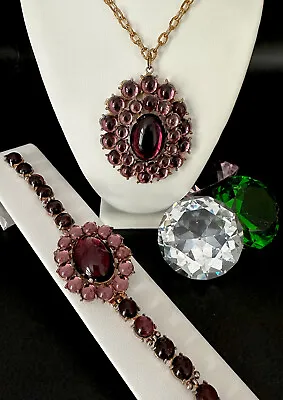 $124.95 • Buy Vintage Old Purple Cabochon Large Pendant Necklace Bracelet Set Statement