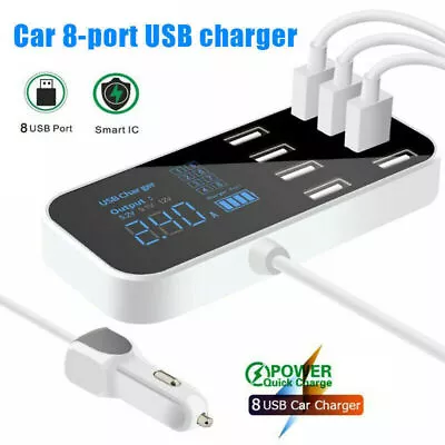 8 Port Multi USB HUB Adapter Car Charger Dock Charging Station LED QC3.0 UK • £15.89