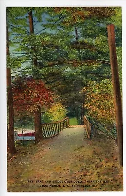 Vintage Postcard Adirondacks Trail And Bridge Near Inn Brantingham NY Linen • $5.62