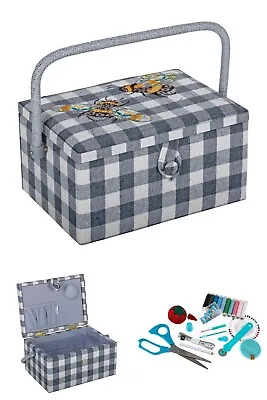 Hobby Gift Pre-Filled Sewing Craft Hobby Storage Gingham Bee Box + Sewing Kit • £29.99