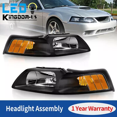 Black Amber Headlights + Corner Lamps For 99-04 Ford Mustang V6 GT SVT Headlamps • $59