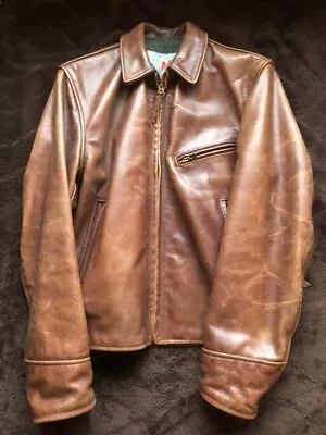 AERO LEATHER Steerhide Single Riders Jacket Men 36 Half Belted 90s From Japan • $1079.82