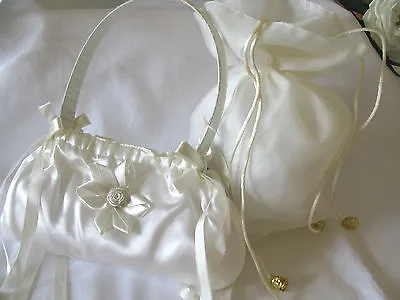 £6.95 • Buy Pretty Ivory & White Hand Dolly Bag For Bridesmaid Flowergirl Wedding Communion