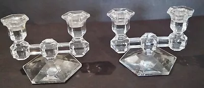 $44.95 • Buy Set Of 2  Val St Lambert Galatee Gardenia Crystal 2-Arm Candlesticks Candelabra