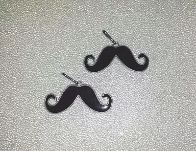 FUN JEWELRY 2  BLACK MUSTACHE PEWTER ZIPPER PULLS Or Use As A PENDANT • $3.99