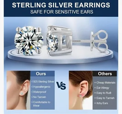 Shiny Moissanite Earrings For Women Men 4MM White Gold Diamond Stud Earrings • £29
