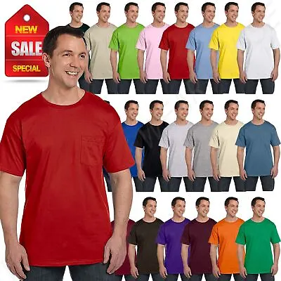 Hanes Mens Pocket T-Shirt 100% Heavy Cotton 6.1 Oz Beefy Tee S-XL 5190P • $11.15