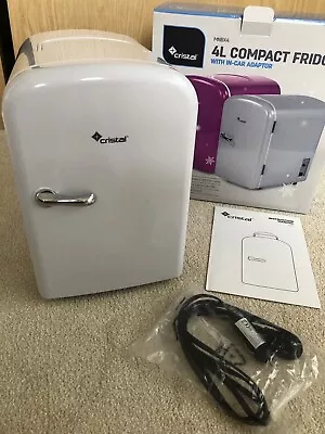 Cristal White 4L Compact Mini Fridge With In-Car 12 V Adaptor & Mains Adaptor. • £18