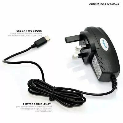 $22.59 • Buy Adaptive Fast 2A 3 Pin Mains Charger Type C USB Cable