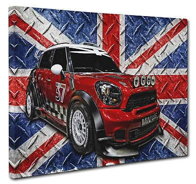 Mini Rally Cooper Union Jack Flag Canvas Print Wall Art CANVAS PICTURE PRINT • £39.75