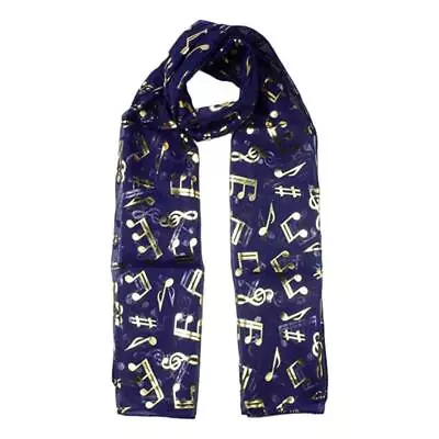 Treble Clef & Music Notes Gold/silver Reversible Navy Scarf • $5.99