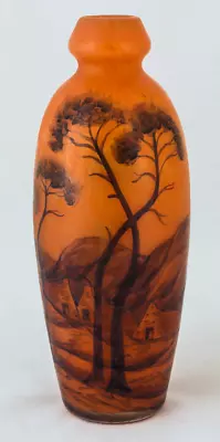 C.1910 Muller Freres French Art Nouveau Cameo Glass Landscape Vase • $350