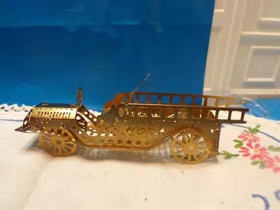 Vintage Gold Plated Metal Fire Truck NOEL Cutout 3D Christmas Ornament 5  • $1.99