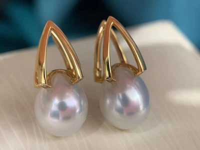 £807.28 • Buy $2500  Super Shinning 11mm Australian South Sea Pearl Earrings G18K Diamond