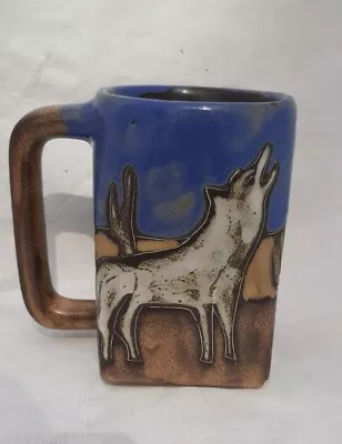 Mara Mexico Studio Art Pottery WOLF Desert Coffee Square Mug Blue Sky • $30