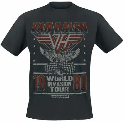 Official Van Halen Invasion Tour 1980 Mens Black T Shirt Van Halen Tour Tee • £14.50