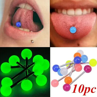 £2.62 • Buy 10 PCS Colorful Steel Bar Tongue Rings Body Piercing Jewelry Tounge Bars Summer