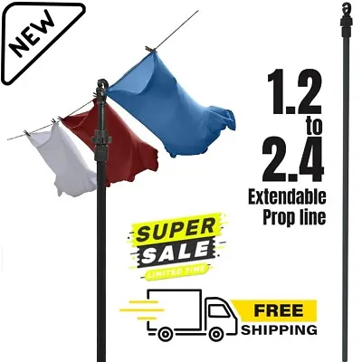 1 2 3 4 Extendable Prop Line Heavy Duty Clothe Washing Pole Laundry Support 2.4m • £8.49