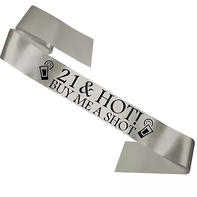 Silver 21 & Hot Birthday Sash 21st Twenty One Present Age PartyDecoration Sashes • £4.95