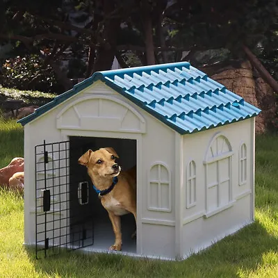 Plastic Cottage Dog Kennel Pet House Weatherproof Indoor Outdoor Animal Shelter • £65.95