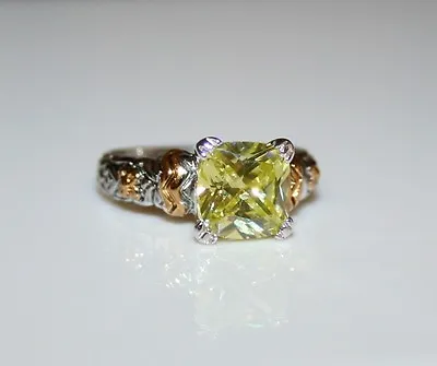 Sterling Silver 8mm 2ct Faceted Lemon Citrine Cz Cubic Zirconia Ring Size L • $26.12