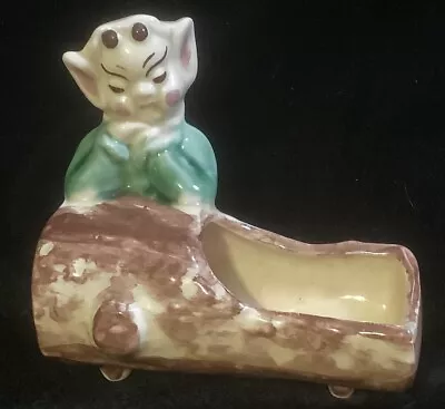 Vintage Gnome Planter Leaning On A Log Hand Painted Pixie  • $9.95