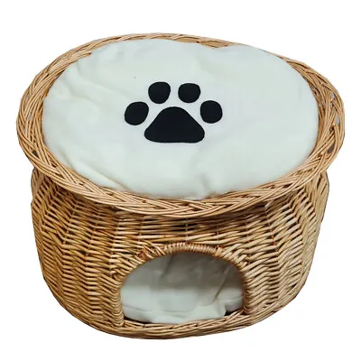 £34.49 • Buy Wicker Cat House Pet Bed Basket Kitten Tower Cozy Cave Cushions Honey UKED