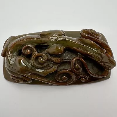 Vintage Heavily Carved Marbled Green Bakelite Chinese Dragon Brooch • $9.99