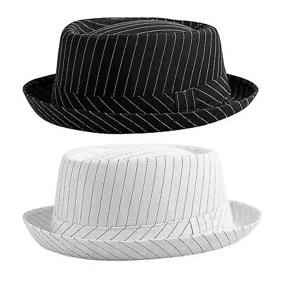 Mens Manhattan Structured Gangster Trilby Fedora Hat Short Brim Striped Jazz Cap • $12.99