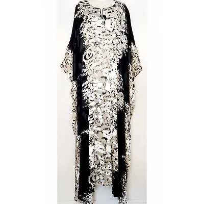 Kaftan Dress (Sheer Silky In Black With Beige) • $98