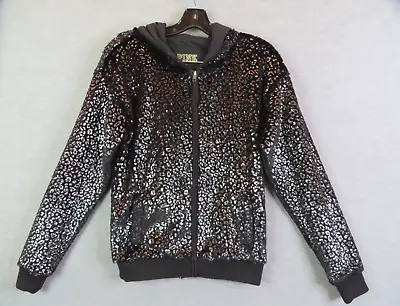 Victorias Secret Womens Jacket Extra Small XS Black Animal Print Fleece Full Zip • $22.49